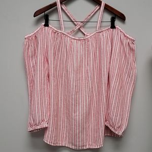 Handmade off-the-shoulder balloon sleeves blouse